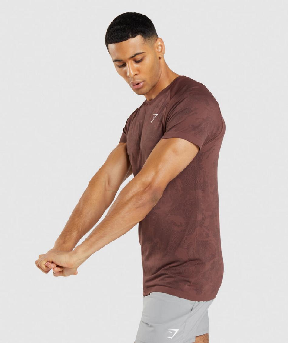 T Shirts Męskie Gymshark Geo Seamless Różowe Brązowe Czarne | PL 3869OKI